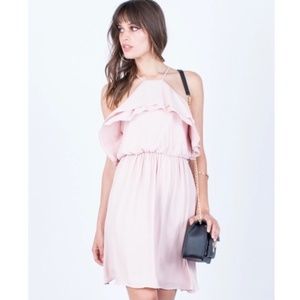 Lush Pink Ruffled Chiffon Mini Cocktail Dress Sz S